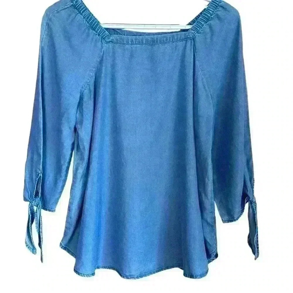 100% Lyocell Liz Claiborne Denim Blouse SP - Picture 2 of 4